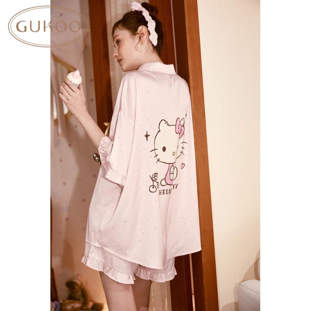 Gukoo Pajamas Summer Hello Kitty Simple Ice Silk