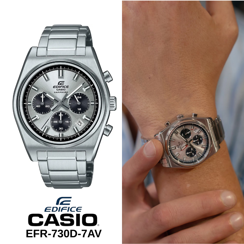 นาฬิกาข้อมือผู้ชาย EFB-730D-7AV Silver สายสเตนเลส น้ำหนักเบา ดีไซน์สวย  มี 5 สี พร้อมส่ง