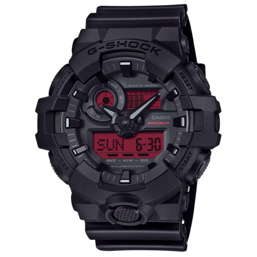 G-Shock นาฬิกาข้อมือผู้ชาย สายเรซิ่น สีดำ รุ่น GA-700,GA-700BBR,GA-700BBR-1A