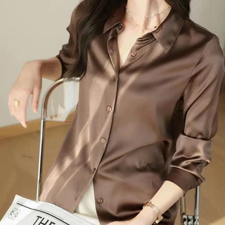เสื้อเชิ้ตแขนยาวมินิมอล สไตล์เกาหลี สําหรับผู้หญิง,ผ้าใส่สบาย เสื้อ