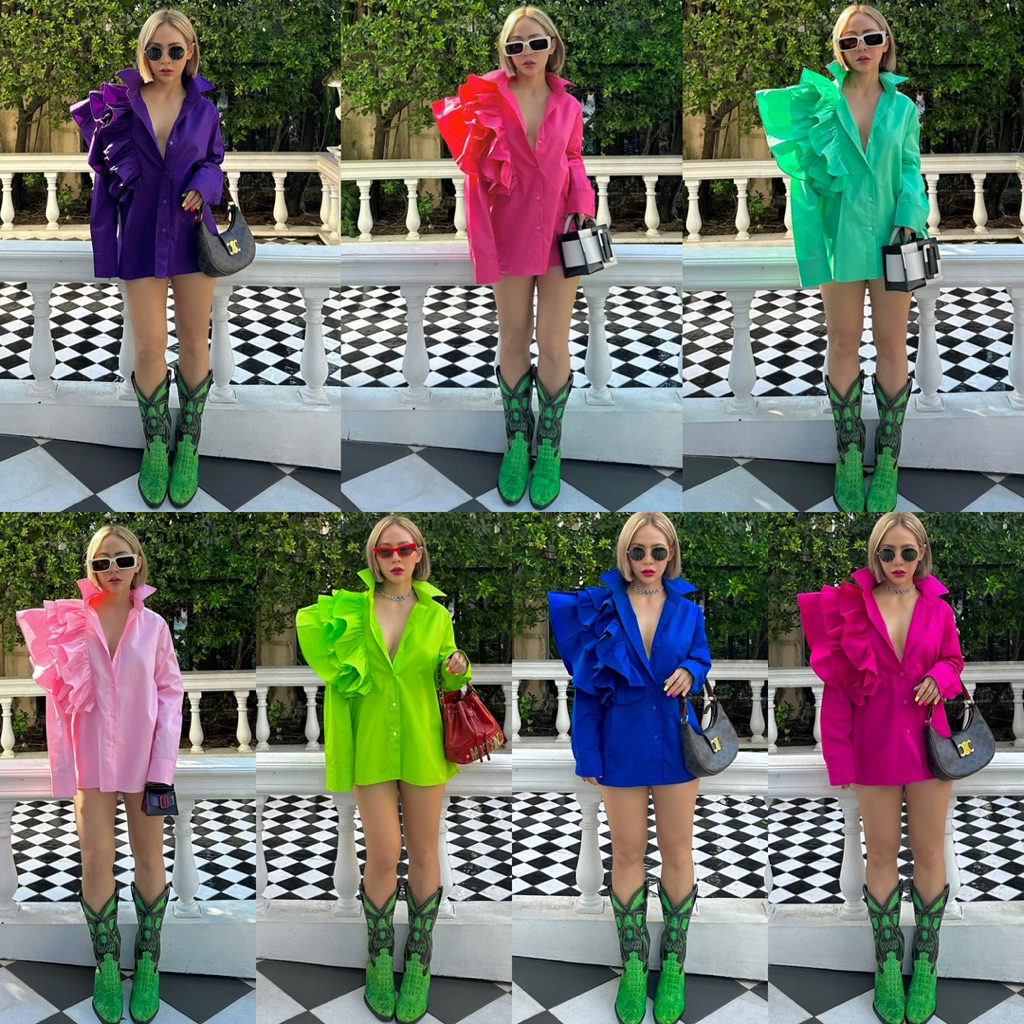 Bright by Aruna:เชิ้ตระบายไหล่3ชั้น