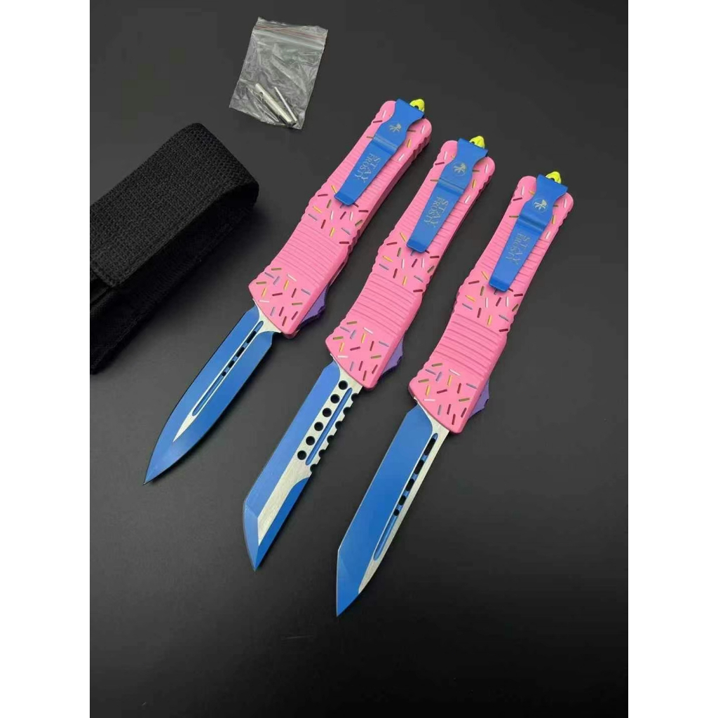 USA.Microtech โดนัท Dalong  วัสดุเหนียว: D2 พื้นผิว: ไทเทเนียมเคลือบ วัสดุก้าน: อลูมิเนียมการบิน