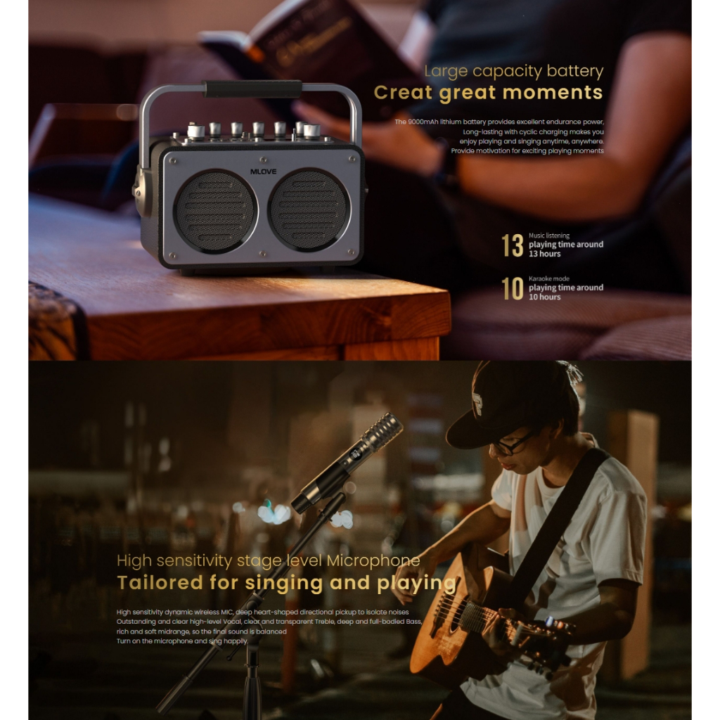 [ผ่อน0%]MLOVE Rangers S1 Party Speaker เสียงคุณภาพ พร้อมไมค์ลอยชาร์จได้ 1ตัว BT 5.4 รับประกัน 2ปี