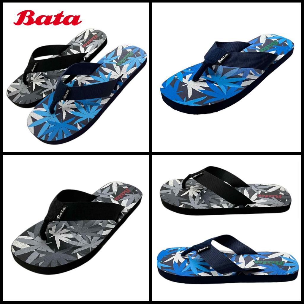 BATA(บาจา) รองเท้าแตะหนีบโฟมลายกัญชาสีดำ สีน้ำเงิน (Size 3-8)