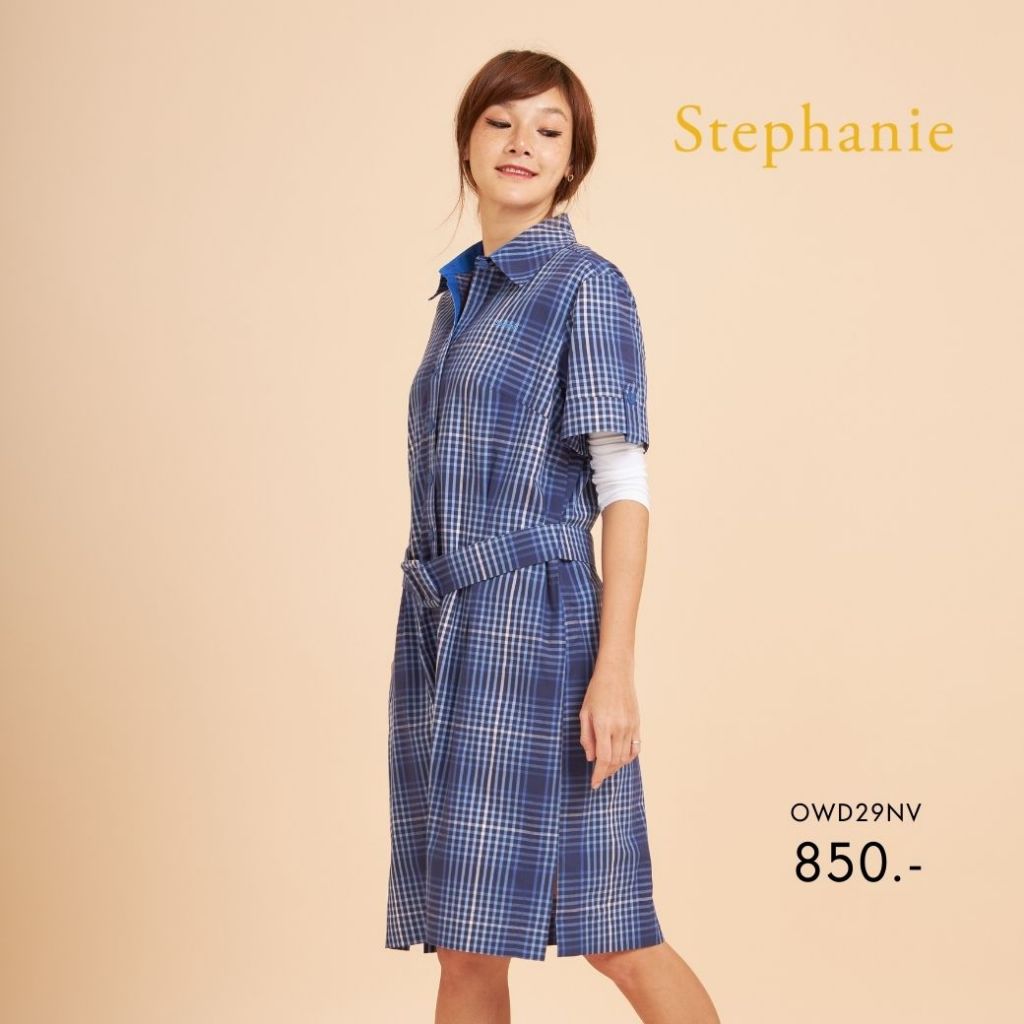 Stephanie ชุดเดรสลายสก๊อตสีน้ำเงินสลับฟ้า OWD29NV — صورة 5