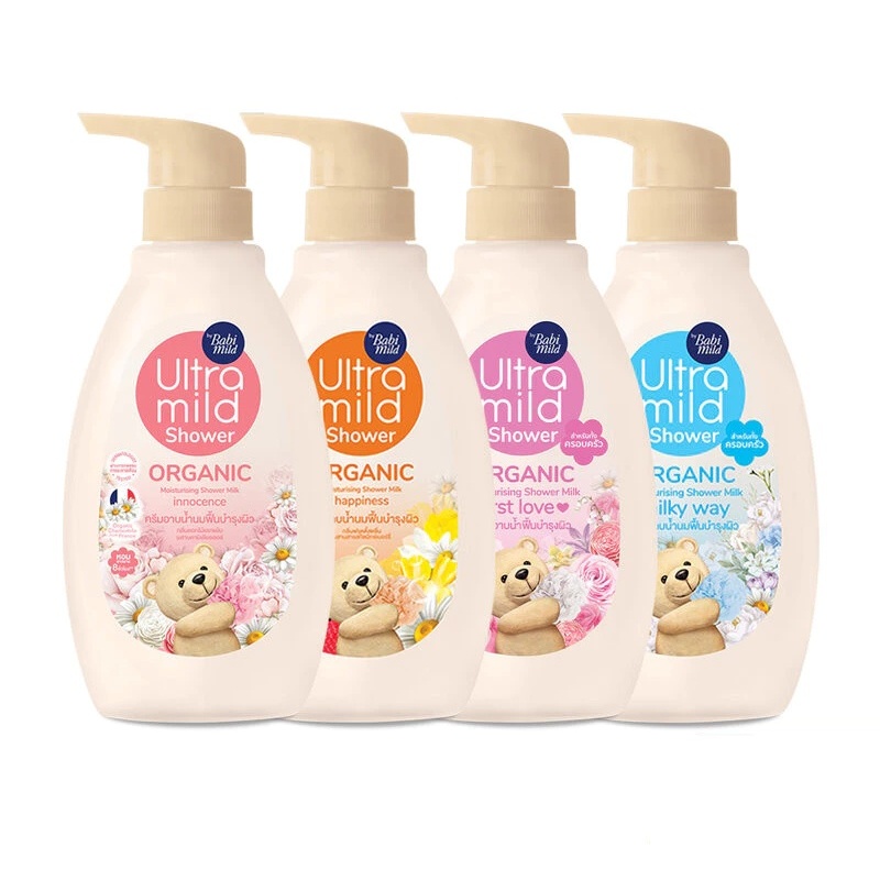 เบบี้มายด์ ครีมอาบน้ำ เนื้อน้ำนม สูตรอ่อนโยน Babi Mild Ultra Mild Organic Moisturising Shower Milk 380ml