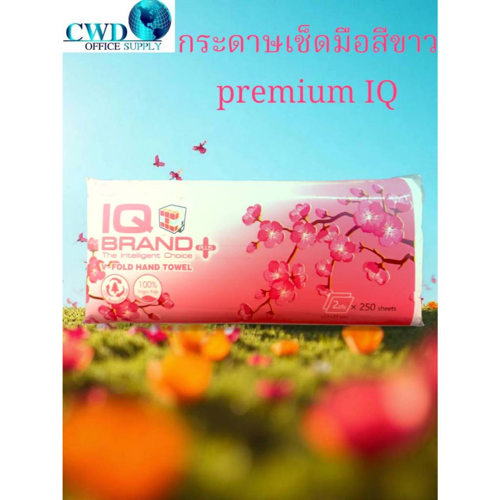 กระดาษเช็ดมือสีขาว premium IQ หนา2ชั้น (3ห่อ x250แผ่น)