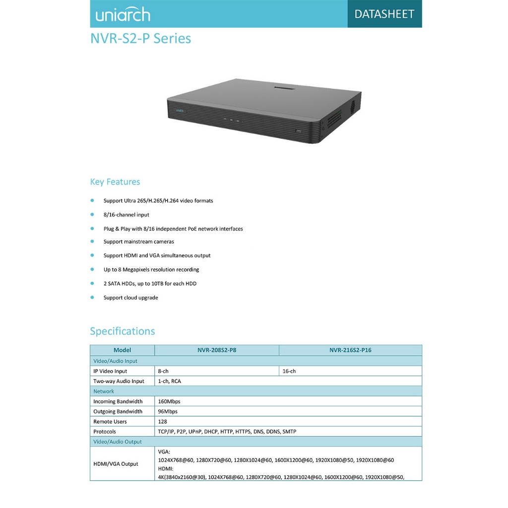 UNIARCH NVR-208S2-P8 NVR 8 CH 8 POE H.265 ใส่ HDD ได้ 2 ลูก BY BILLION AND BEYOND SHOP ราคา ถูกที่สุด ดีลบีเคเค แกลเลอรีภาพที่ 3