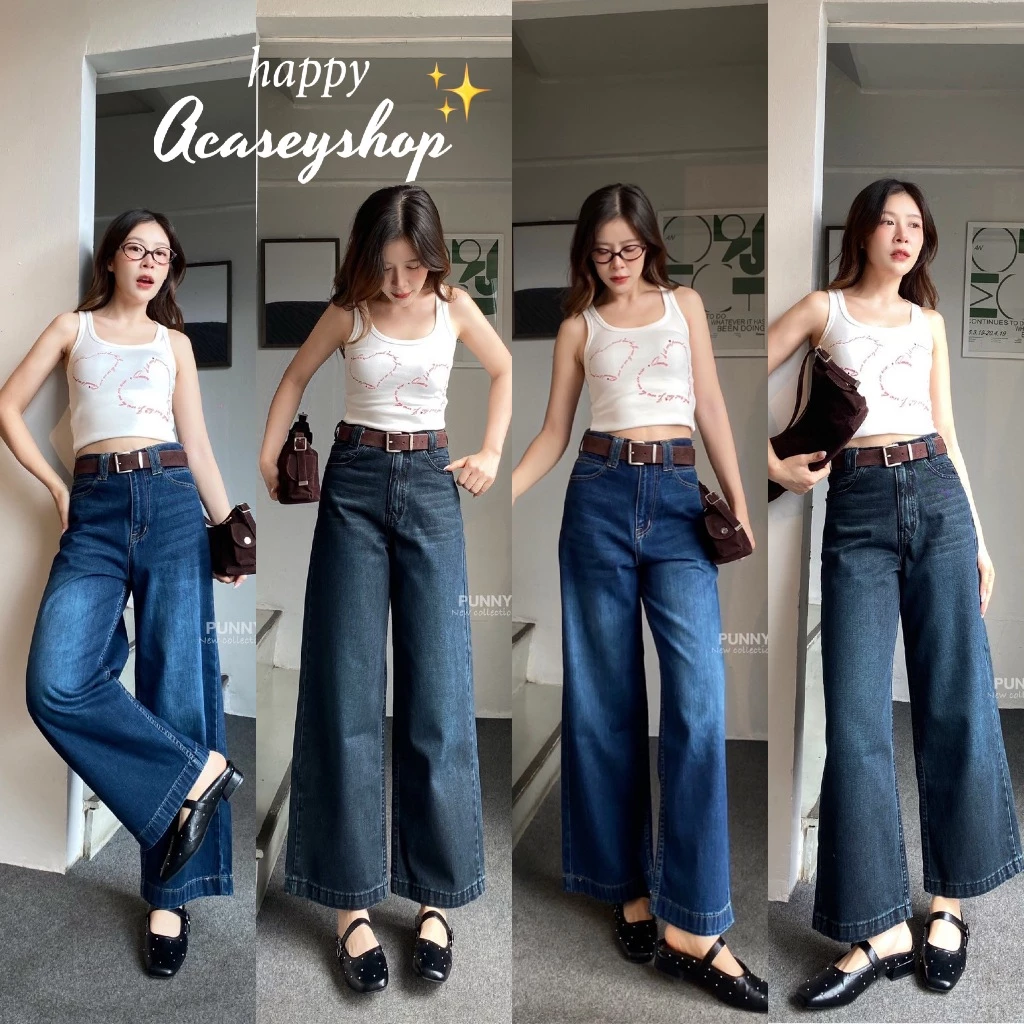 Acasey กางเกงยีนส์ผู้หญิง ขายาว ทรงกระบอก ผ้าไม่ยืด Wide Wonders PN มี Big Size