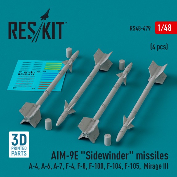RS48-0479_AIM-9E "Sidewinder" missiles (4 pcs) (3D Printed) (1/48)