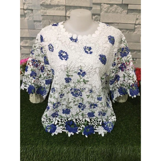 เสื้อลูกไม้ เสื้อสงกรานต์ เสื้อลายดอก พิมพ์ลายแขนสามส่วน รอบอก5205-4605