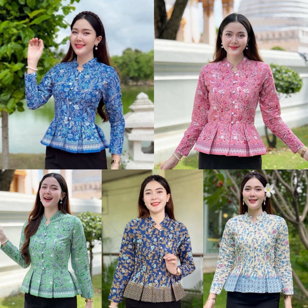 เสื้อใส่ทำงาน แขนยาว ลายปาเต๊ะ ทรงสวย