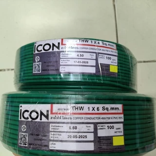 ICON สายไฟTHW มอก.ใหม่ 1x1.5 1x2.5 1x4 1x6 sq.mm. ตัดเมตร 30M 40M 50M สายทองแดงแท้
