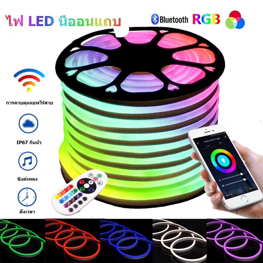 แถบ RGB เปลี่ยนสีไฟการควบคุมบลูทู ธ อัจฉริยะ แถบนีออนเพลงกันน้ำกลางแจ้งซิงโครนัสไฟแถบ LEDตกแต่งเพดานคริสต์มาส