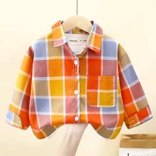 เสื้อแขนยาว เสื้อเชิ้ตเด็ก ลายสก๊อต สีสัน ไซส์90-150 พร้อมส่ง