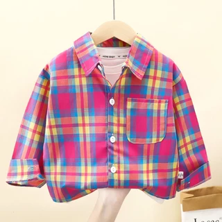 เสื้อแขนยาว เสื้อเชิ้ตเด็ก ลายสก๊อต สีสัน ไซส์90-150 พร้อมส่ง
