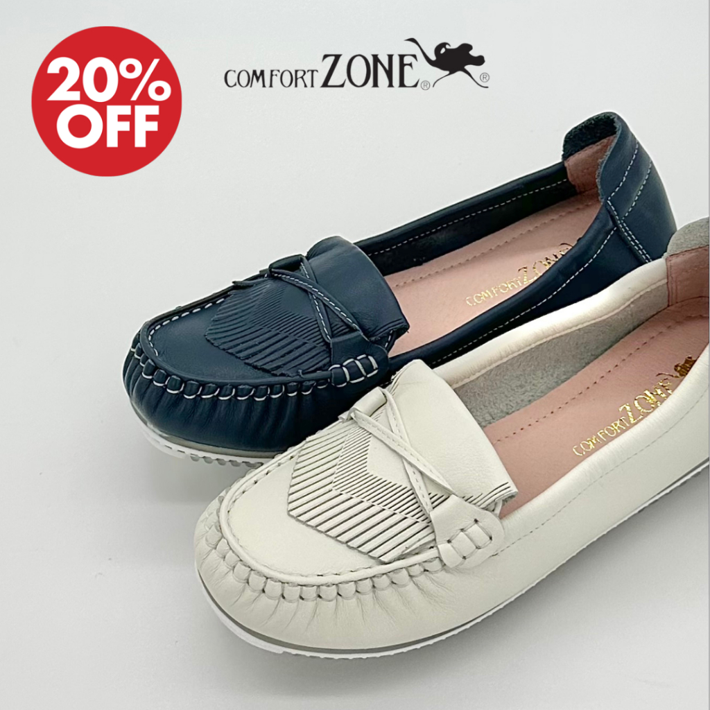 Comfort Zone Cow Leather Comfy Loafers, White/Blue, Size 36-41