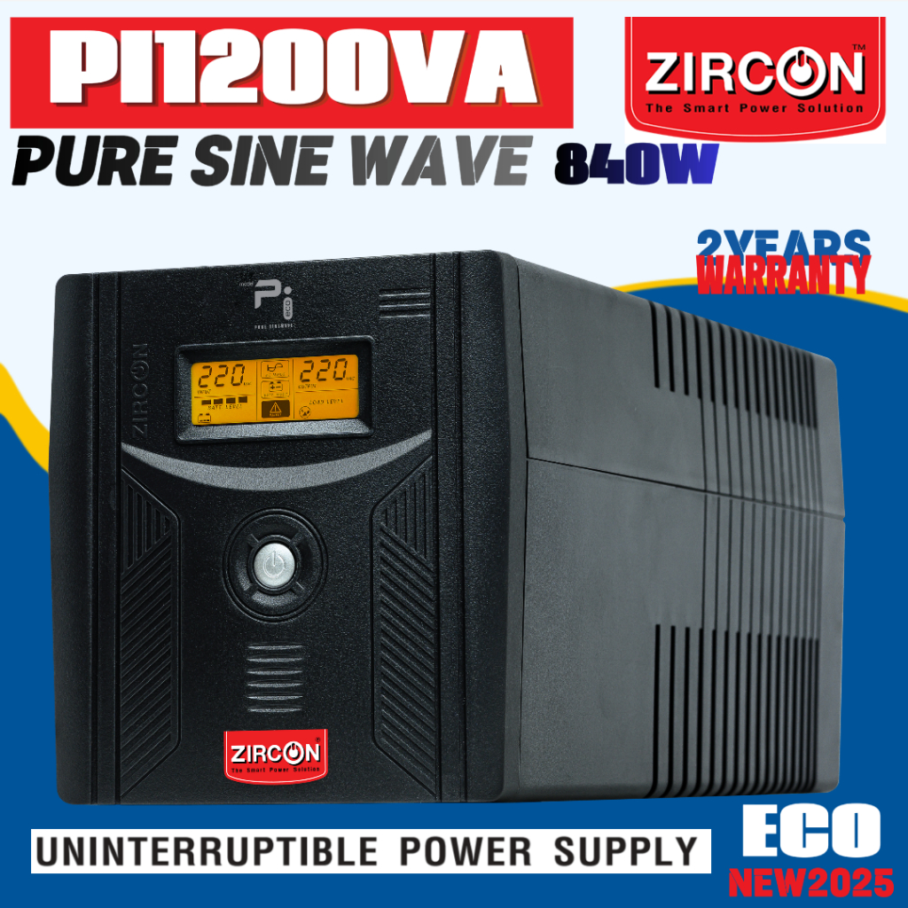 ⚡ZIRCON UPS NEW 2025 PI-ECO Pure Sine Wave 1200VA/840W Line Interactive UPS เครื่องสำรองไฟ สำหรับคอม