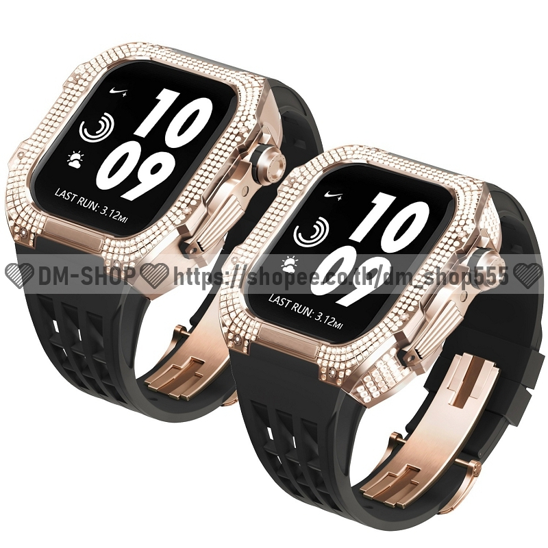💚DM-SHOP💚สำหรับ Apple Watch เคส สาย 44MM 45MM คาร์บอนไฟเบอร์ ไทเทเนียม ชุดแต่งหรู สำหรับ 9 8 7 6 5 4