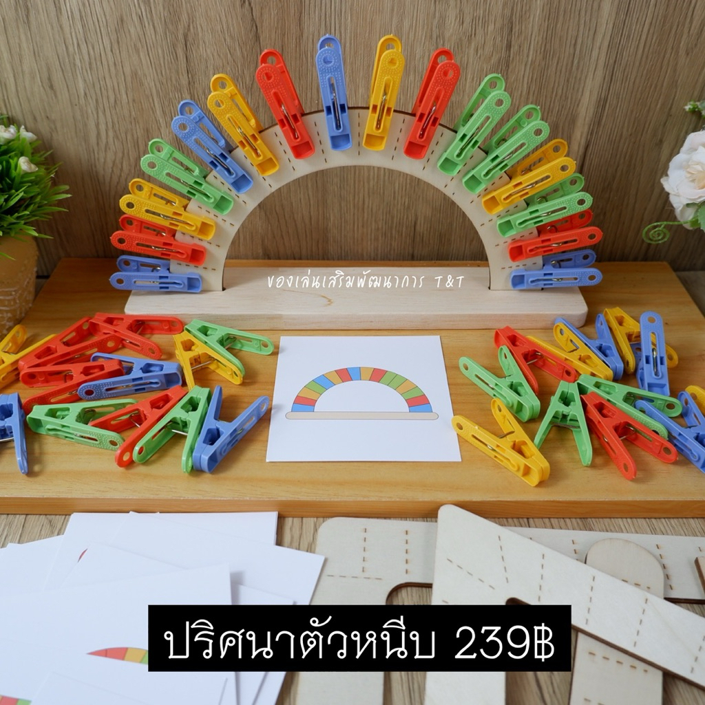 ปริศนาตัวหนีบผ้า ของเล่นฝึกการสังเกต เรียนรู้เรื่องสี ฝึกสมอง ทำตามโจทย์