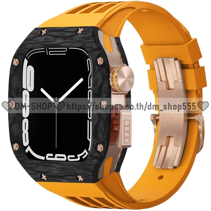 💚DM-SHOP💚สำหรับ Apple Watch เคส สาย 44MM 45MM คาร์บอนไฟเบอร์ ไทเทเนียม ชุดแต่งหรู สำหรับ 9 8 7 6 5 4