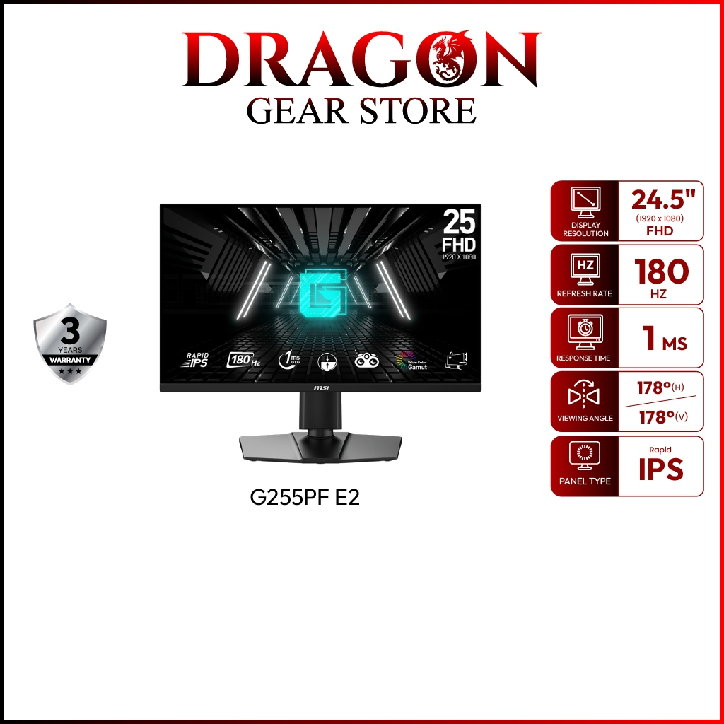 MSI GAMING MONITOR G255PF-E2 | 24.5" FHD | Rapid IPS | 180Hz | 1ms (จอเกมมิ่งคอมพิวเตอร์)