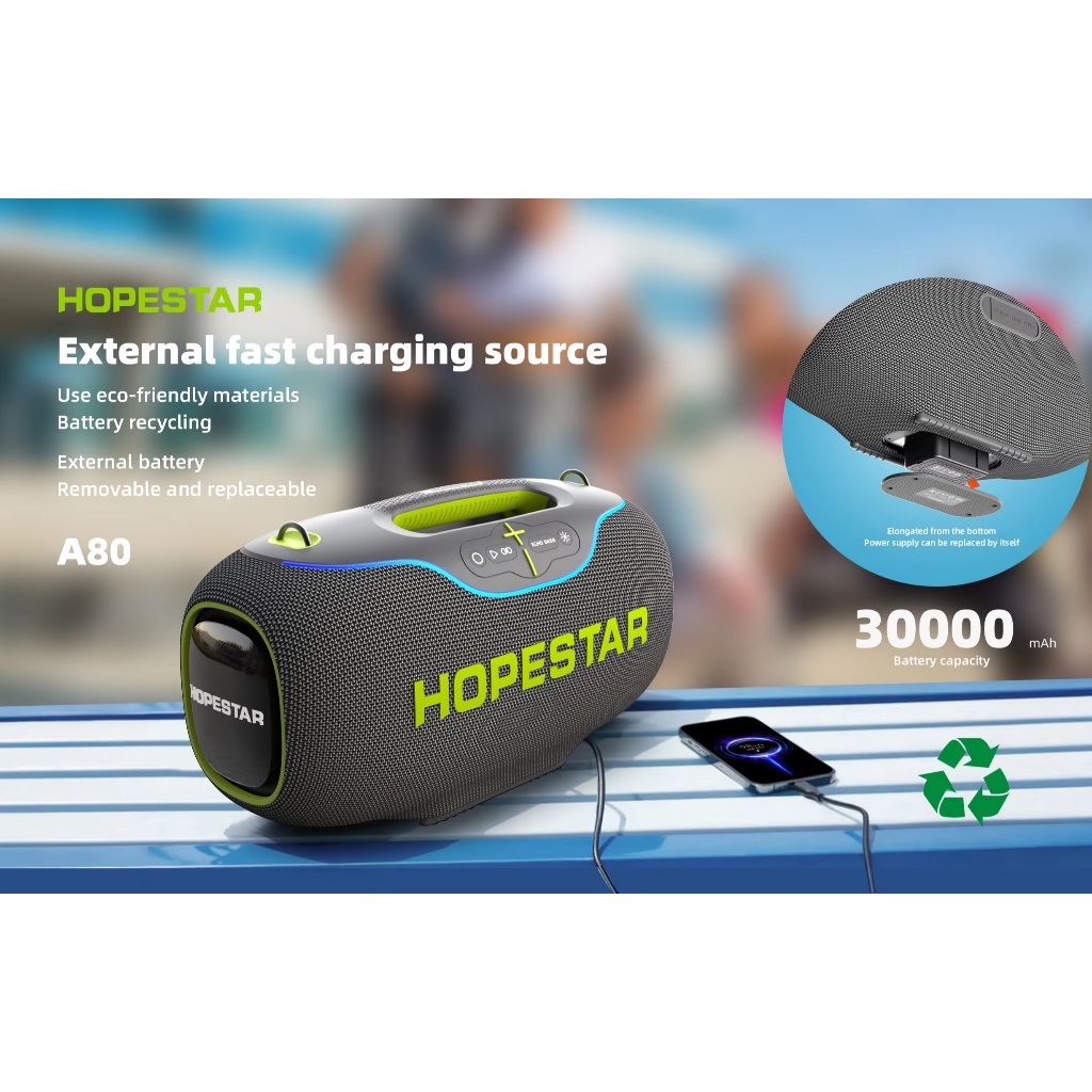 HOPESTAR A80 ลำโพงบลูทูธ 350W |ไมค์ลอย 1ตัว | กันน้ำ IPX6 | ปรับเบส 3 โหมด ของแท้ประกันศูนย์ไทย 1ปี