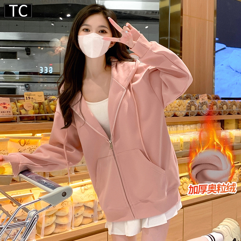 TC เสื้อฮู้ด แขนยาว ทรงโอเวอร์ไซซ์ สไตล์เกาหลี สำหรับผู้หญิง เสื้อกันหนาวแขนยาว มีฮู้ด ซิปหน้า แฟชั่น รุ่น2838