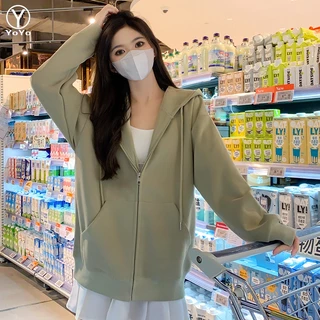 YOYO เสื้อฮู้ด แขนยาว ทรงโอเวอร์ไซซ์ สไตล์เกาหลี สำหรับผู้หญิง เสื้อกันหนาวแขนยาว มีฮู้ด ซิปหน้า แฟชั่น รุ่น2838