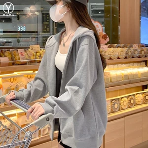 YOYO เสื้อฮู้ด แขนยาว ทรงโอเวอร์ไซซ์ สไตล์เกาหลี สำหรับผู้หญิง เสื้อกันหนาวแขนยาว มีฮู้ด ซิปหน้า แฟชั่น รุ่น2838