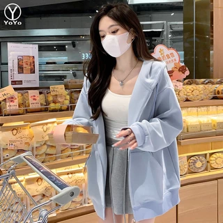 YOYO เสื้อฮู้ด แขนยาว ทรงโอเวอร์ไซซ์ สไตล์เกาหลี สำหรับผู้หญิง เสื้อกันหนาวแขนยาว มีฮู้ด ซิปหน้า แฟชั่น รุ่น2838
