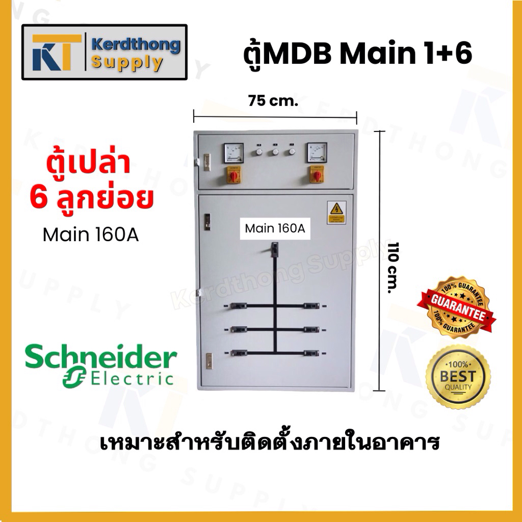 *ตู้ MDB เมนลูกย่อย 6* Schneider ตู้ MAIN DISTRIBUTION BOARD 3P100A ขนาด 75x110x25cm. สีเทาย่น