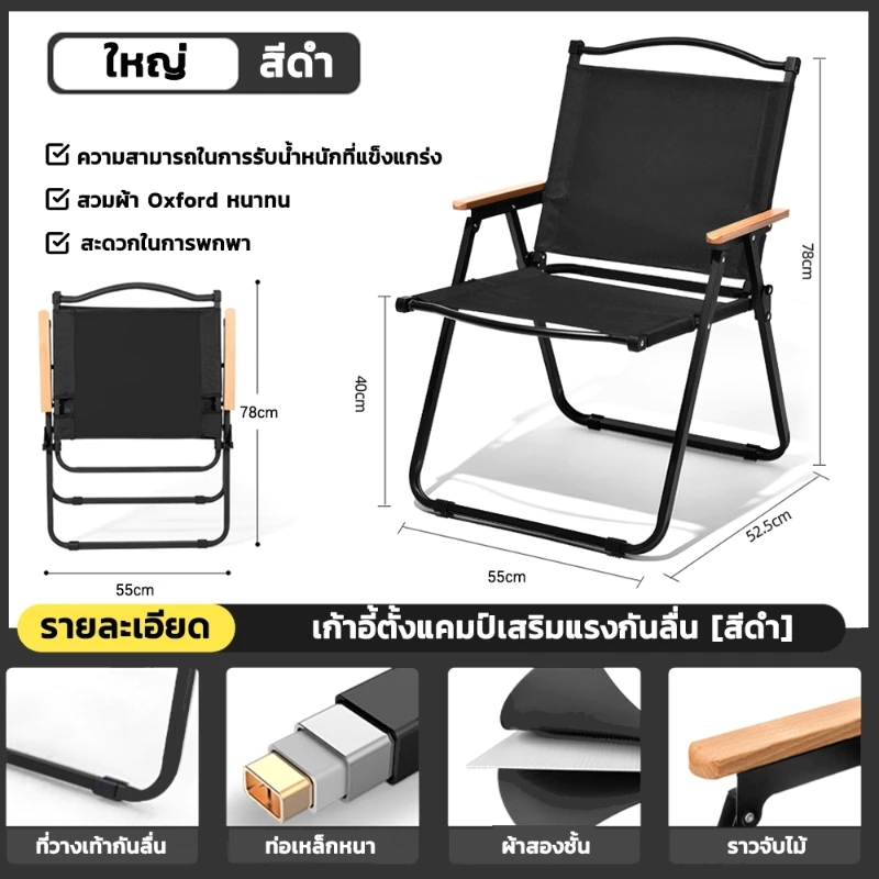 【ซื้อ 1 แจก 1】เก้าอี้แคมป์ปิ้ง เก้าอี้สนาม ปิคนิคกลางแจ้ง พับเก็บได้ ขาตั้งอลูมิเนียม รับน้ำหนักได้ 300กก thumbnail 10