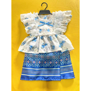 ชุดไทยเด็กผู้หญิง ผ้าฉลู+ลูกไม้ 🌷ลายกุหลาบ 🌷สุดน่ารัก🌷 เสื้อ+ผ้าถุง
