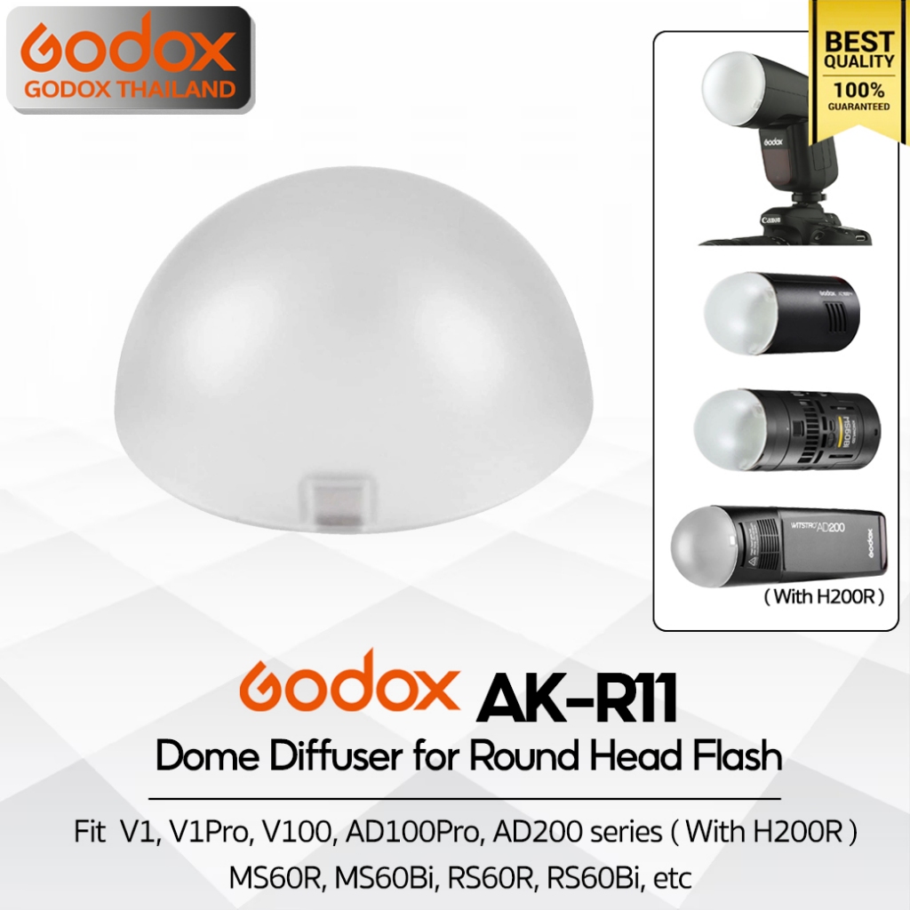 Godox AK-R11 Dome Diffuser for Round Head Flash V1, V1Pro, V100, AD100Pro, AD200 series (with H200R), MS60R/Bi, RS60R/Bi