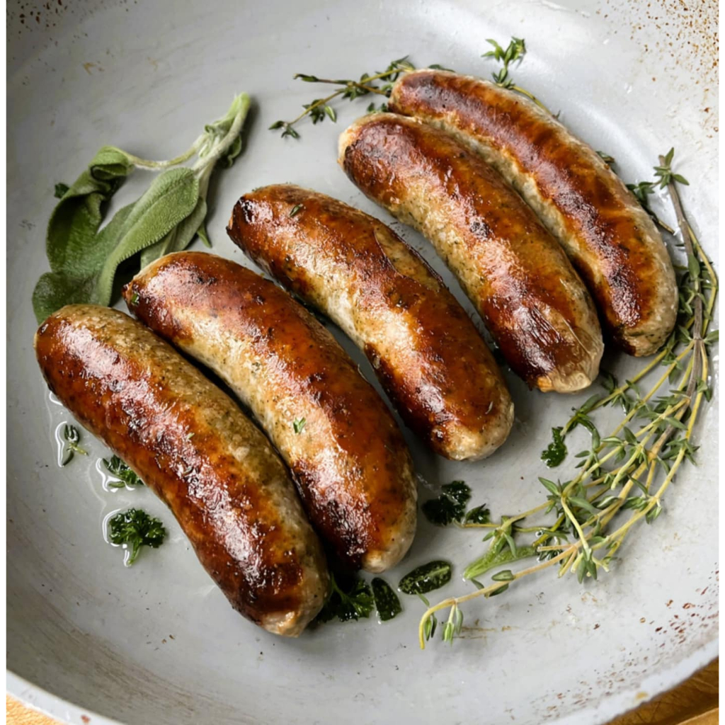 Lincolnshire Sausage – Pork (5 links per 500g) - ไส้กรอกหมู ใบเสจ ลินคอร์นไช แพ็ก5ชิ้น ขนาด 500กรัม.