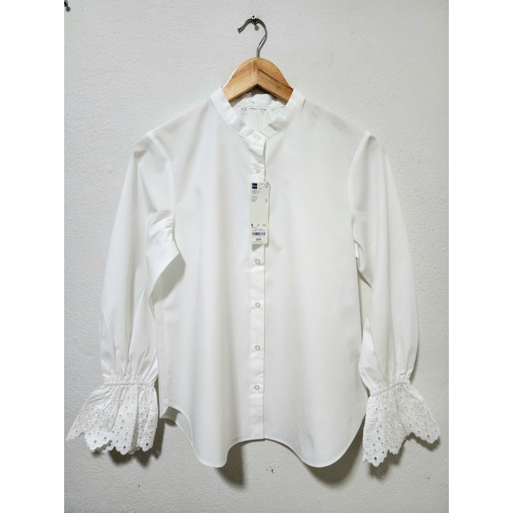 Gu​ เสื้อเชิ้ตแขนยาวสีขาวคอจีน​ แบรนด์แท้พรีเมี่ยมญี่ปุ่นนำเข้า