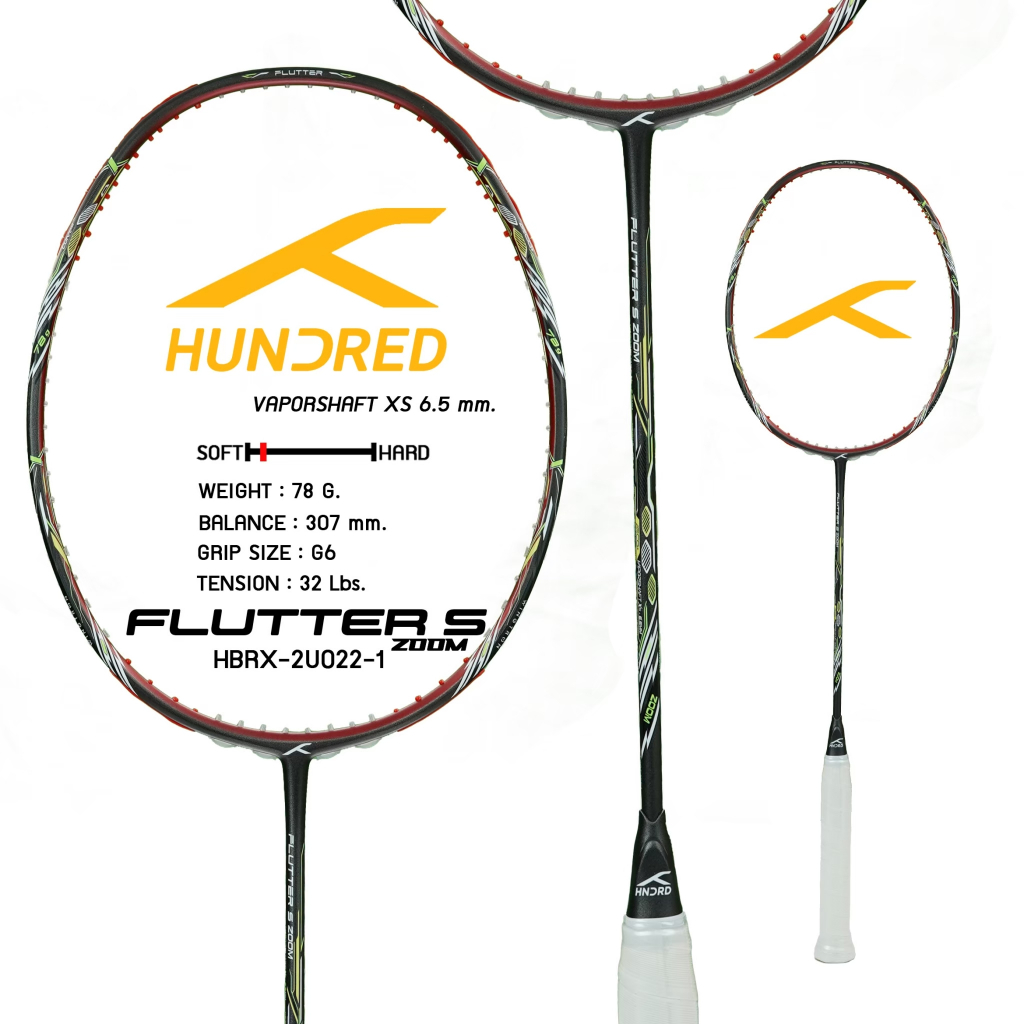 HUNDRED FLUTTER S ZOOM ไม้แบดมินตัน แถม ถุง + กริป + เอ็น (ก่อนสั่งโปรดอ่านรายละเอียด)