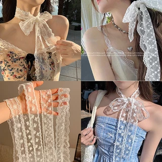 COD-ในไทย💖ผ้าพันคอแบบบางกลวง ผูกโบว์ลูกไม้ หวานสไตล์เกาหลี สำหรับผู้หญิง เครื่องประดับแฟชั่น-Kri