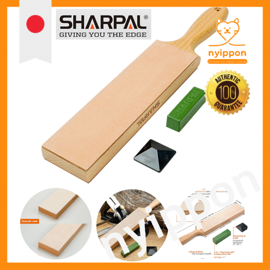 SHARPAL 205H Leather Strop Kit, 8"x3" Cowhide with Compound & Guide for Knives, Razors, Chisels
