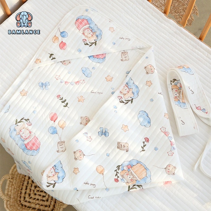 【ต้องมีในห้องคลอด】ผ้าห่อตัวทารกแรกเกิด ผ้าห่มเด็ก หมวกกันลมสามเหลี่ยม 3 ชั้นฝ้าย ใช้ได้ทุกฤดู