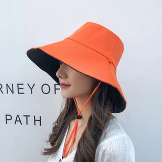 [W0074] หมวกบักเก็ตทูโทน ใส่ได้ 2 ด้าน ถอดสายได้ ทรงสวย ผ้าหนา Bucket hat หมวกกันแดด แฟชั่นผู้หญิง