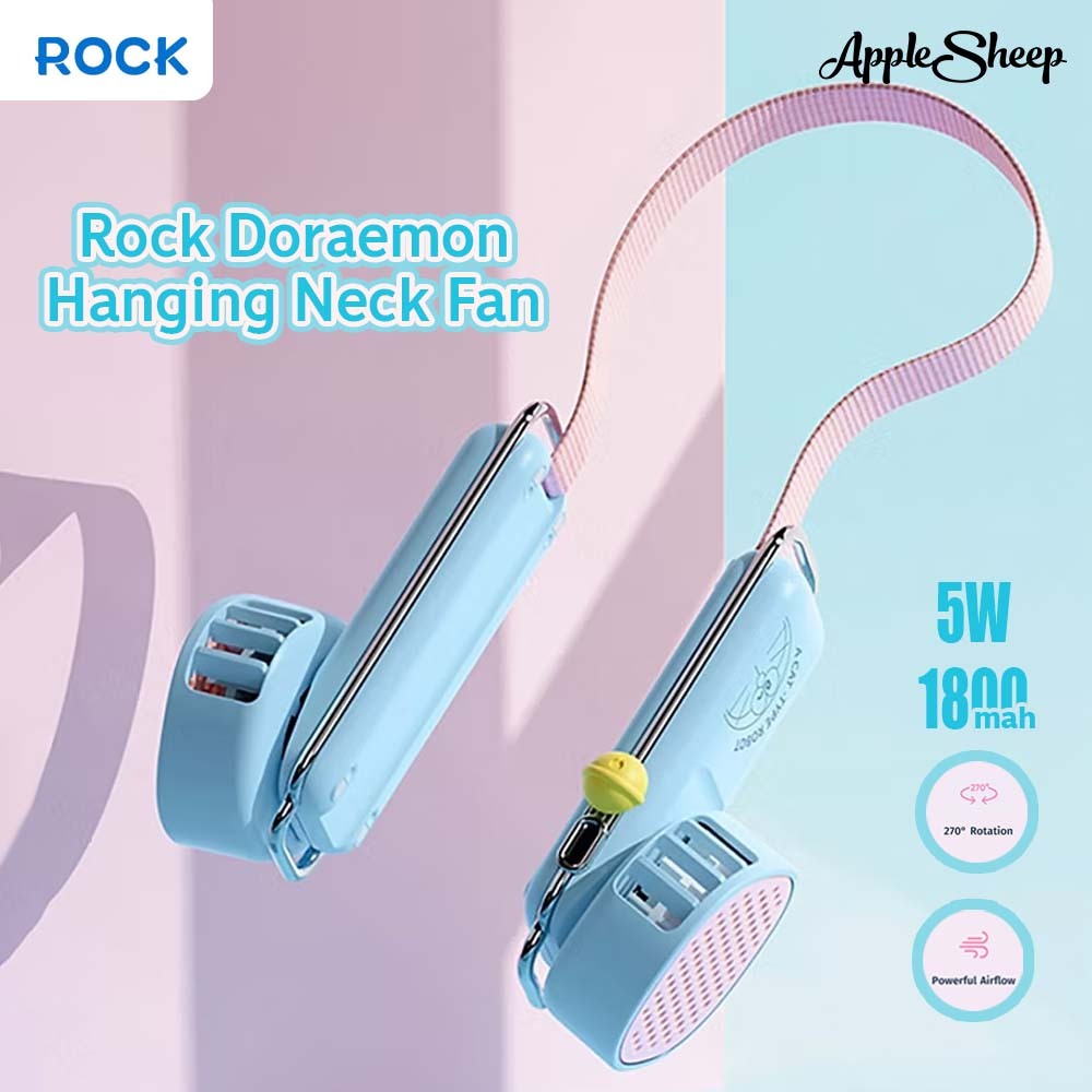 [Rock Doraemon Hanging Neck Fan] พัดลมห้อยคอ พัดลมพกพา ลายโดเรม่อน พัดลมคล้องคอ เสียงเบา ไร้ใบพัด ปรับระดับได้ ลิขสิทธิ์