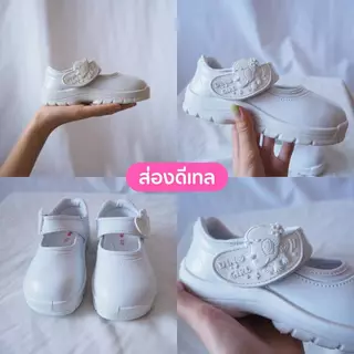 CMV รองเท้านักเรียนบาจาสีขาว หนังสีขาว สำหรับพยาบาล หรือนักเรียน เบอร์ 25-31 (สายติดเทป) และ 32-41 (สายเข็มขัดล็อก)