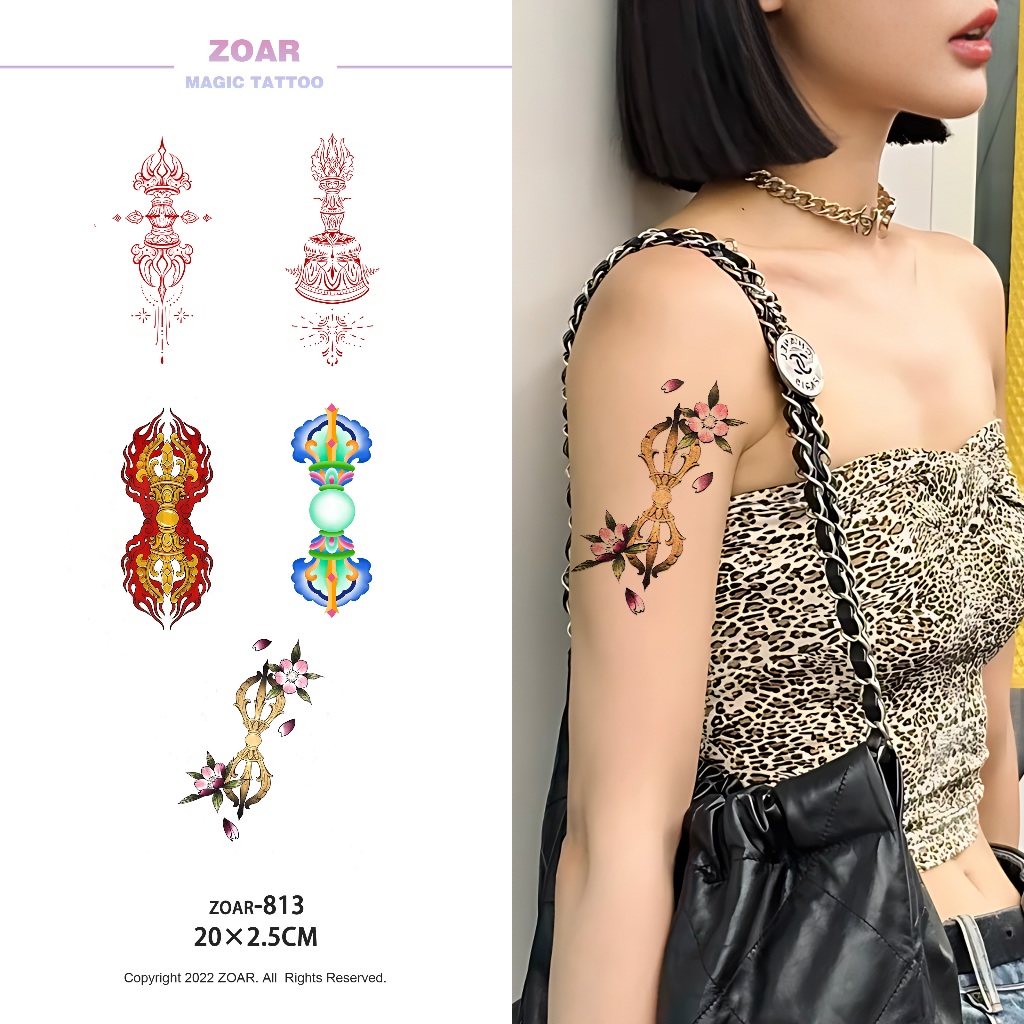 ZOAR-817-1 สติ๊กเกอร์แทททูเปลี่ยนสี สไตล์ไทย เปลี่ยนสีทันที ติดทน 2-3 วัน