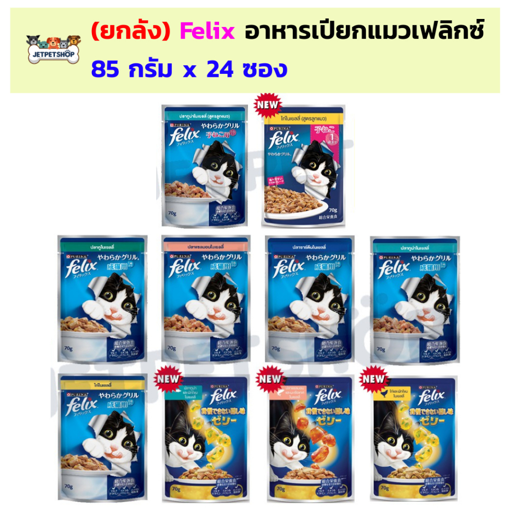 (ยกลัง24ซอง) Felix เฟลิกซ์ อาหารเปียกแมว ขนาดซอง 85 กรัม x 24 ซอง