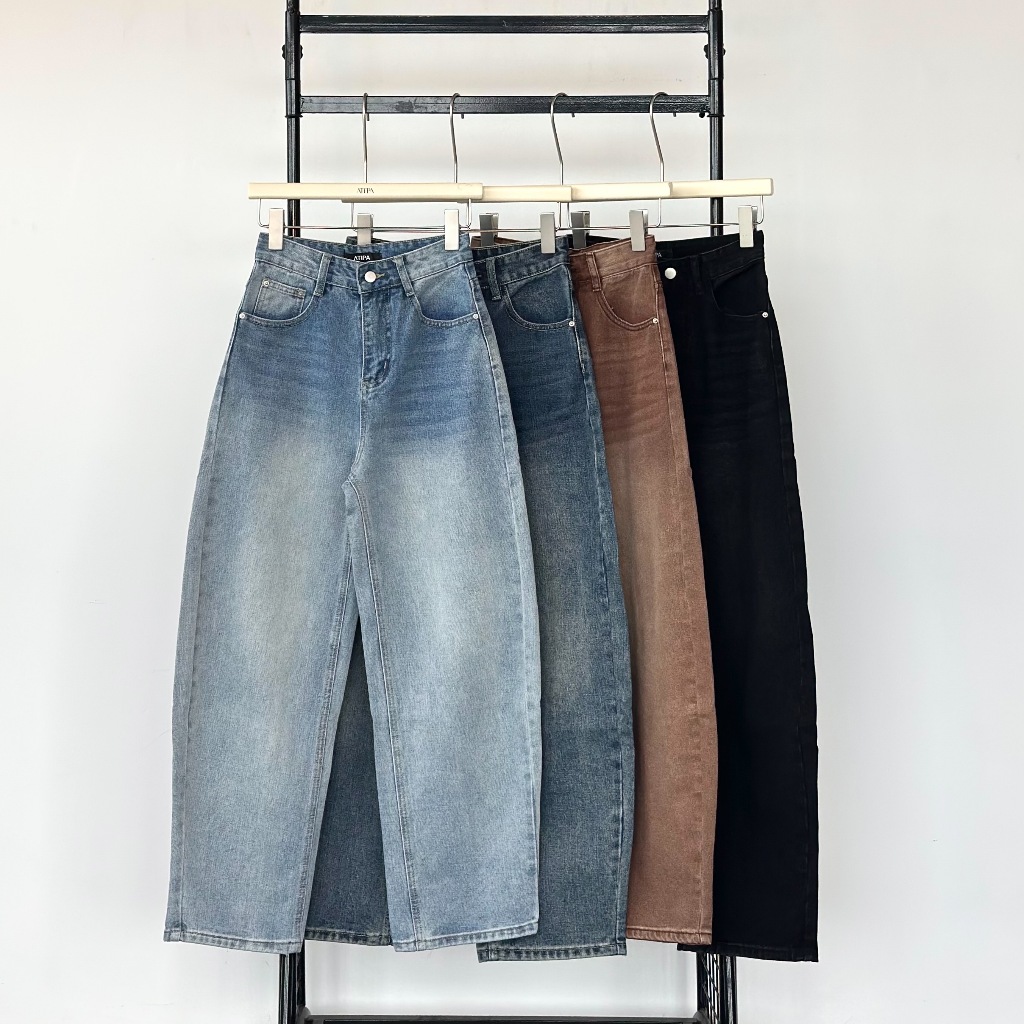 Atipashop - ZENE BARREL VINTAGE JEANS กางเกงยีนส์ ขายาว ทรงบาร์เรล
