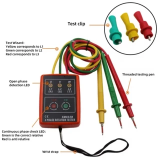 มิเตอร์วัดเฟสไฟฟ้า เครื่องวัดเฟสไฟฟ้า 3เฟส แสดงผลด้วยไฟ LED รุ่น SM852B Indicator Detector Meter 3Phase Rotation Tester