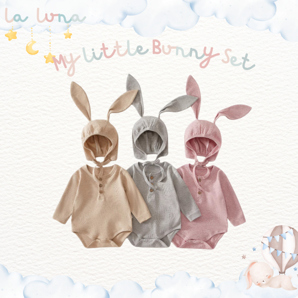 La Luna เซตชุดเด็กทารก พร้อมหมวก เด็กแรกเกิด 0-12 เดือน ผ้าฝ้ายเกรด A 100% (My Little Bunny Set)
