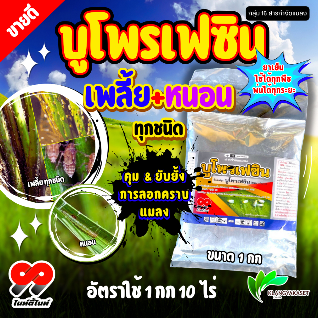 บูโพรเฟซิน 99 25% ชนิดผง 1 กิโลกรัม เป็นสารยับยั้งการลอกคราบของแมลง ควบคุมการฟักไข่ ลดการวางไข่